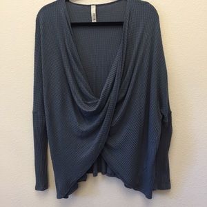 💐 Waffle Knit Twist/Wrap Front Long-Sleeve Top